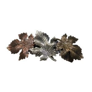 Hair Barrette Tension Clip Copper Silver Tone Made In France Fall Leaves Elegant